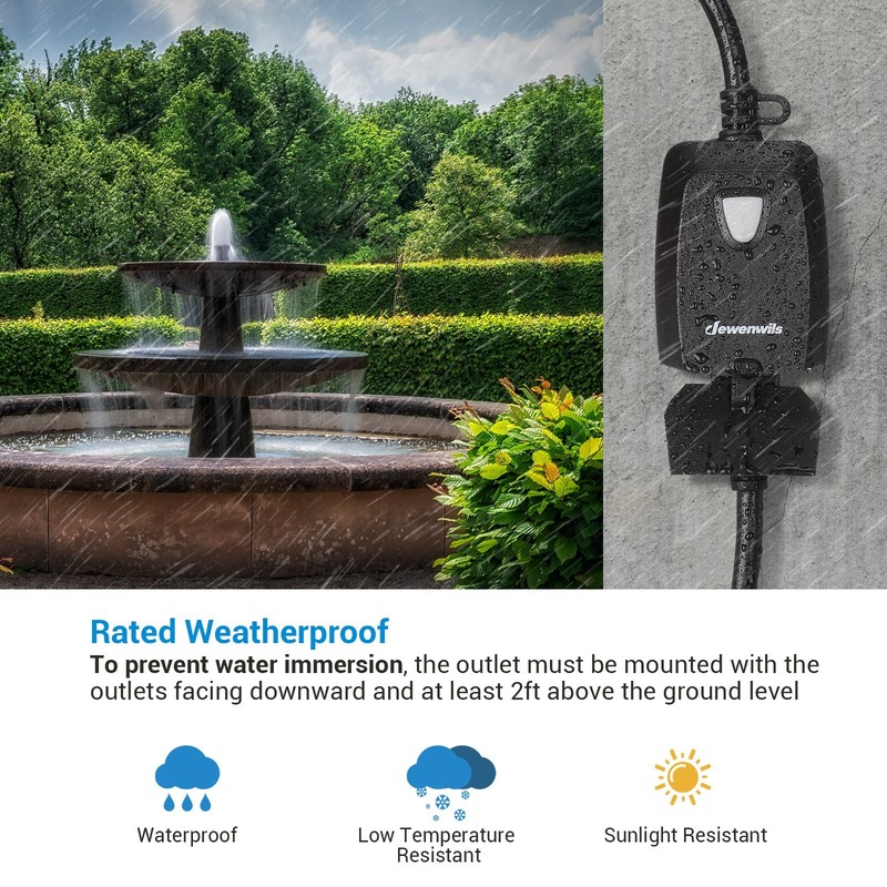 DEWENWILS Outdoor Remote Control Outlet 15A 1875W Waterproof 100FT Range gallery