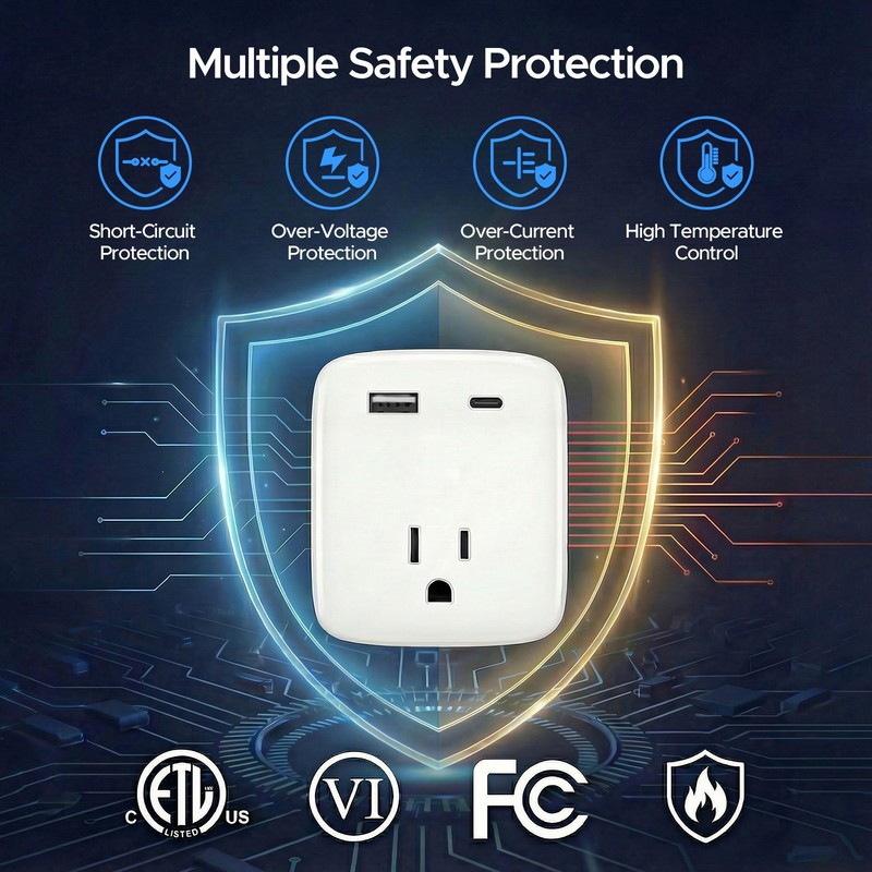 3 Outlet + 2 USB Extender Indoor Grounded AC Power Wall Tap Travel Adapter Plug gallery