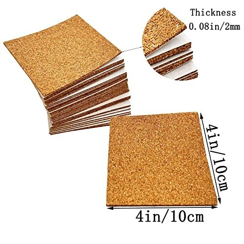 Self Adhesive Cork Squares 4 X 4 Inch Cork Backing Sheets 2Mm 10/50 Pcs gallery