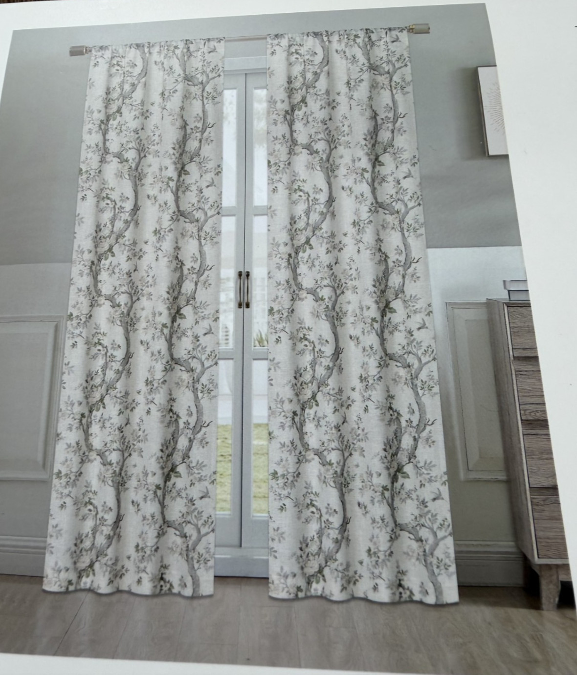 New Laura Ashley Queensbury Bird Curtains 38"x96" Linen Blend Natural Set of 4 gallery