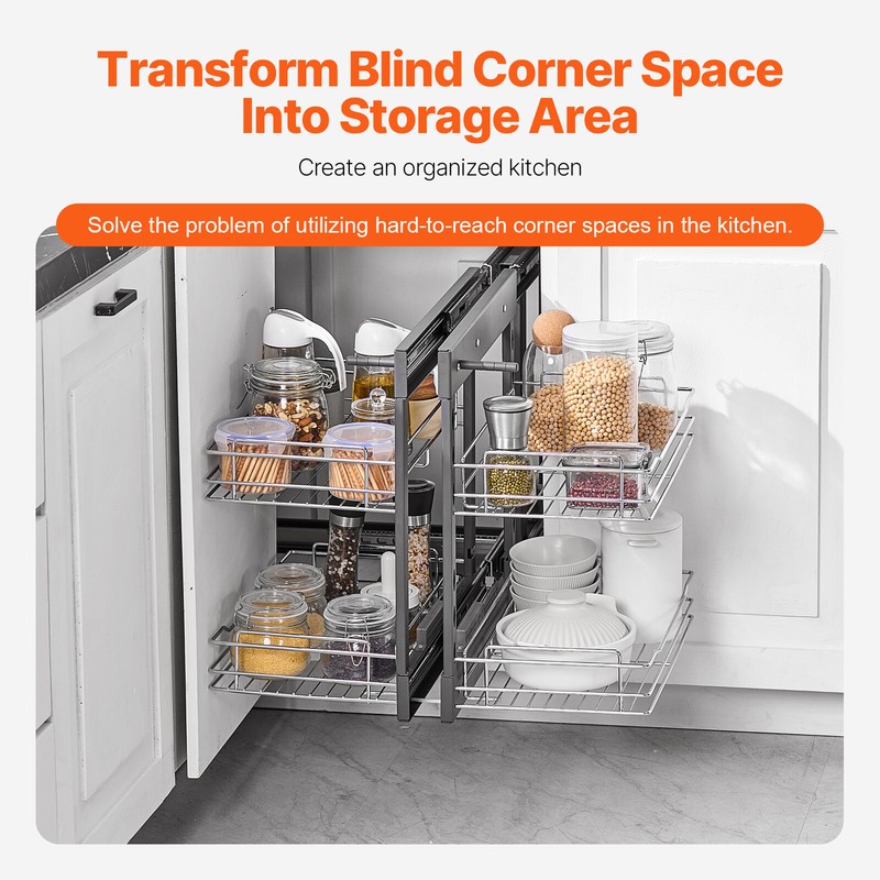 2 Tier 4 Shelf Blind Corner Pull Out Organizer Chrome Kitchen Cabinet Basket gallery