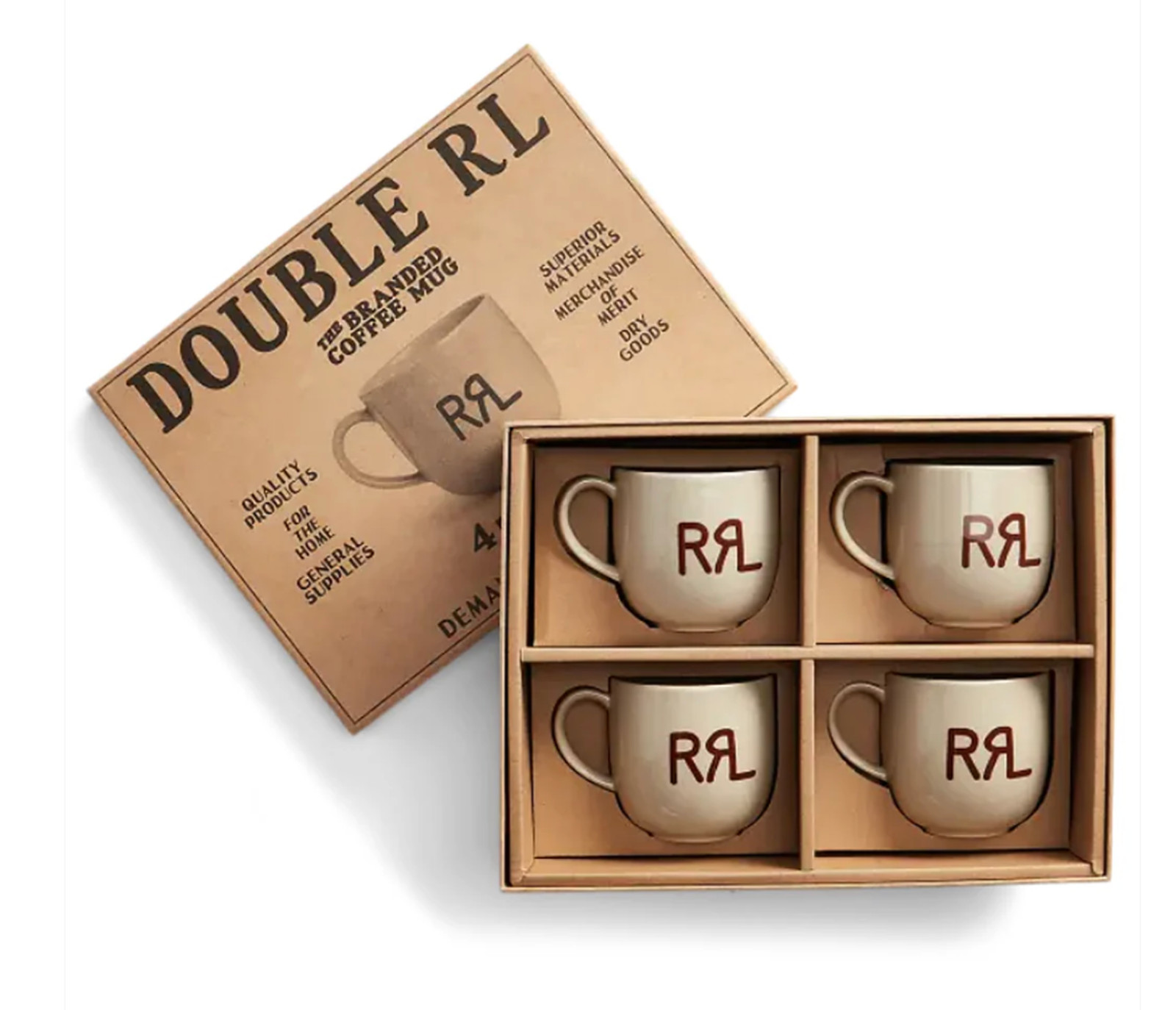 Double RL Logo Mug Set Cream Ceramic Stoneware 4 Cup rare gallery
