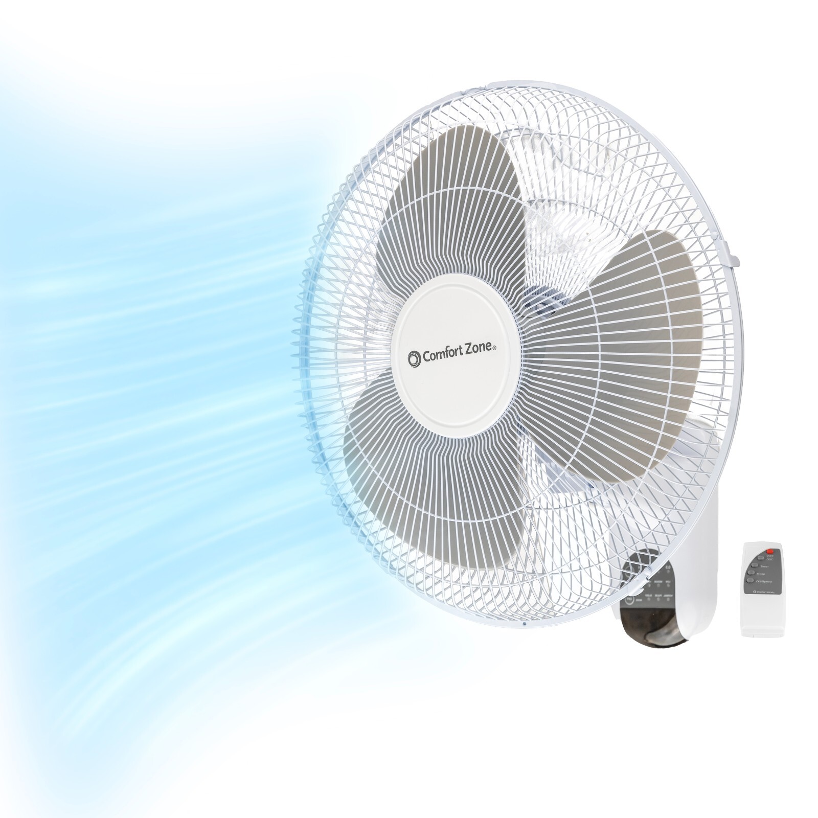 Comfort Zone 16" 3-Speed Oscillating Wall Mount Fan with Remote & Timer Function gallery