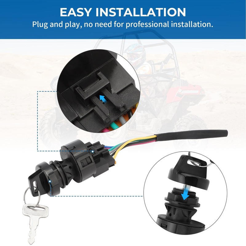 M MATI Ignition Key Switch 4 Position 6 Pin & Harness Kit for Polaris Black gallery