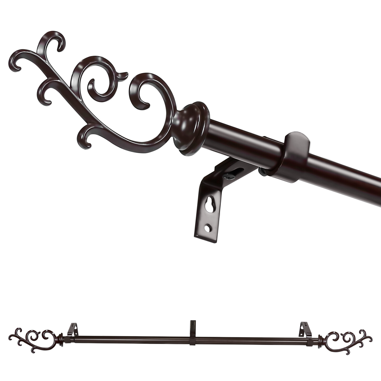 5/8" Julietta Adjustable Single Drapery Curtain Rod, 28”-48"/48"-84"/84"-120" gallery