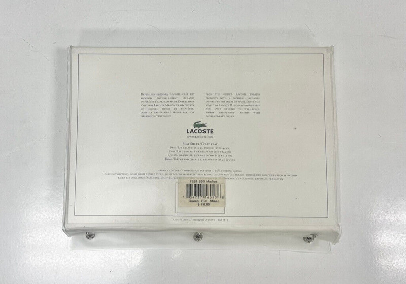 Lacoste Crocodile Madras 100% Cotton Queen Flat Sheet 94x102 Inches gallery