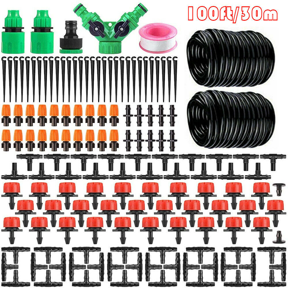 100FT Drip Irrigation System Plant Self Garden Watering Hose Spray Kit DIY USA gallery
