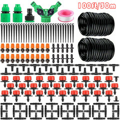 100FT Drip Irrigation System Plant Self Garden Watering Hose Spray Kit DIY USA