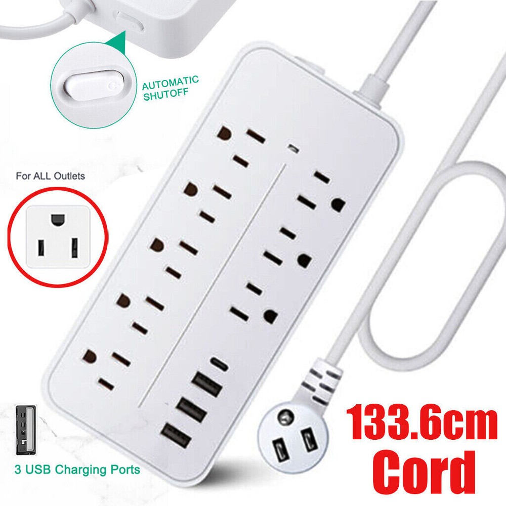 Multi Outlet Wall Mountable USB Surge Protector Power Strip 8 Outlet Plugs 12in1