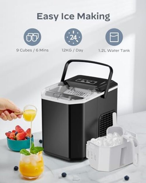 Ice Maker Countertop, Portable Ice Machine with Carry Handle, 26 lbs Black gallery