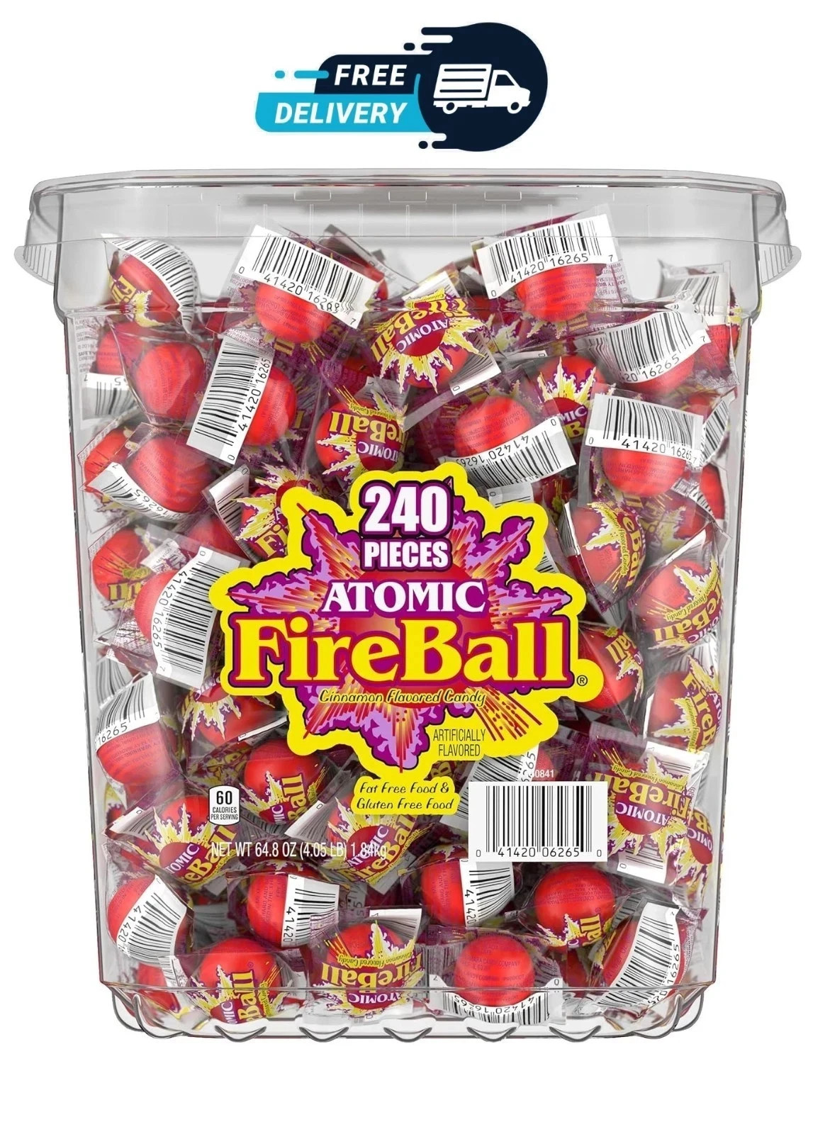 Wonka Atomic Fireball Candy Cinnamon Flavor Individually Wrapped 7.5 G 240 Ct gallery