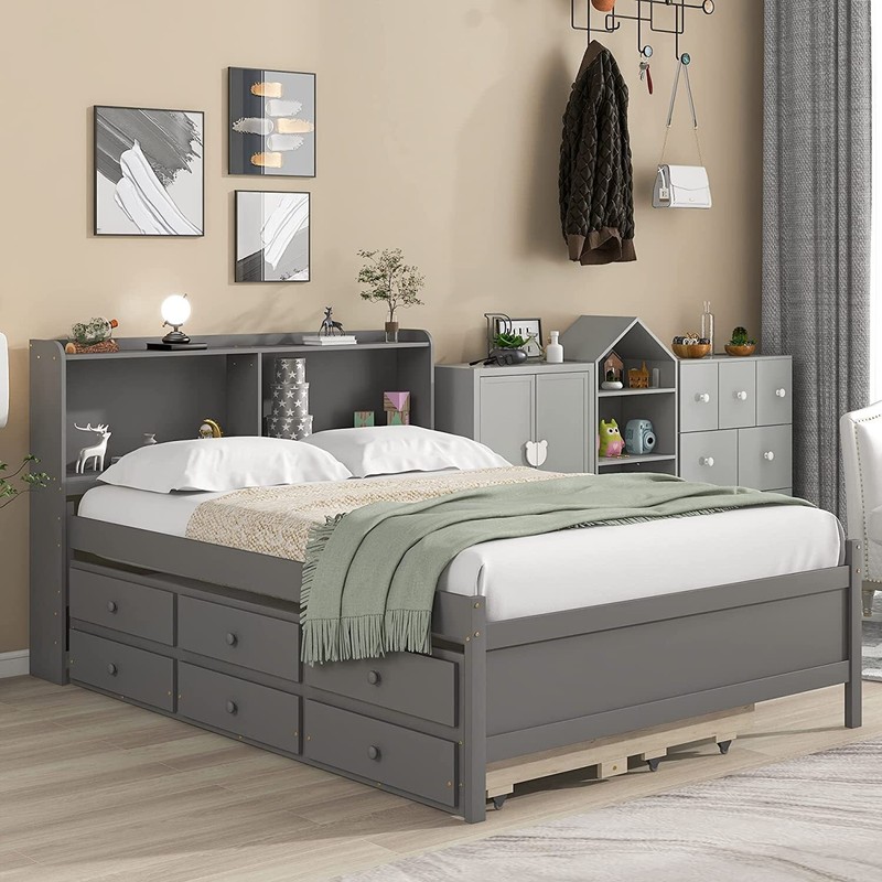 Twin/Full Size Daybed with Trundle & 3 Storage Drawers Captain’s Bed w/ Bookcase gallery