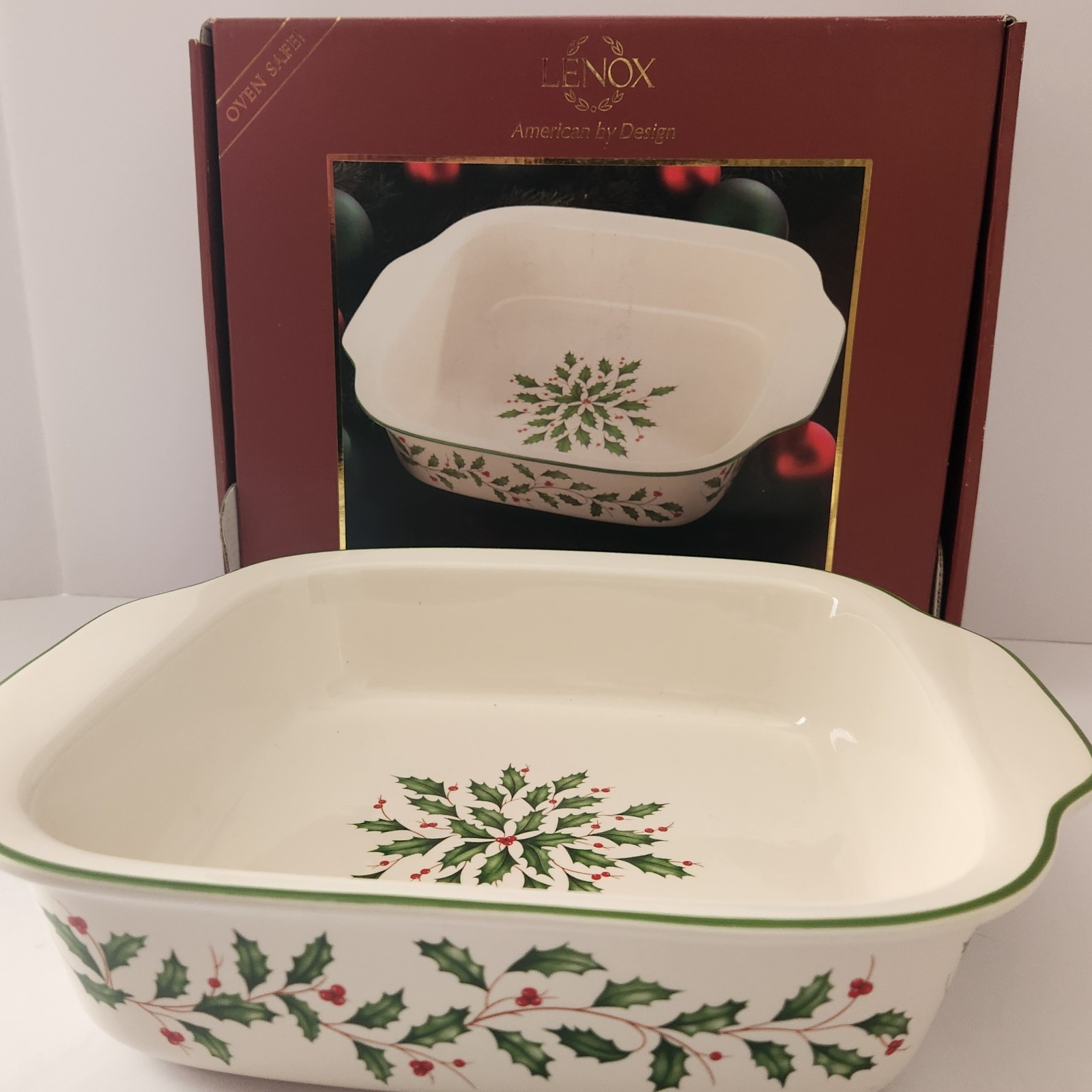 LENOX Holiday Large Square Baker American by Design Christmas Holly 11.25" NIB gallery