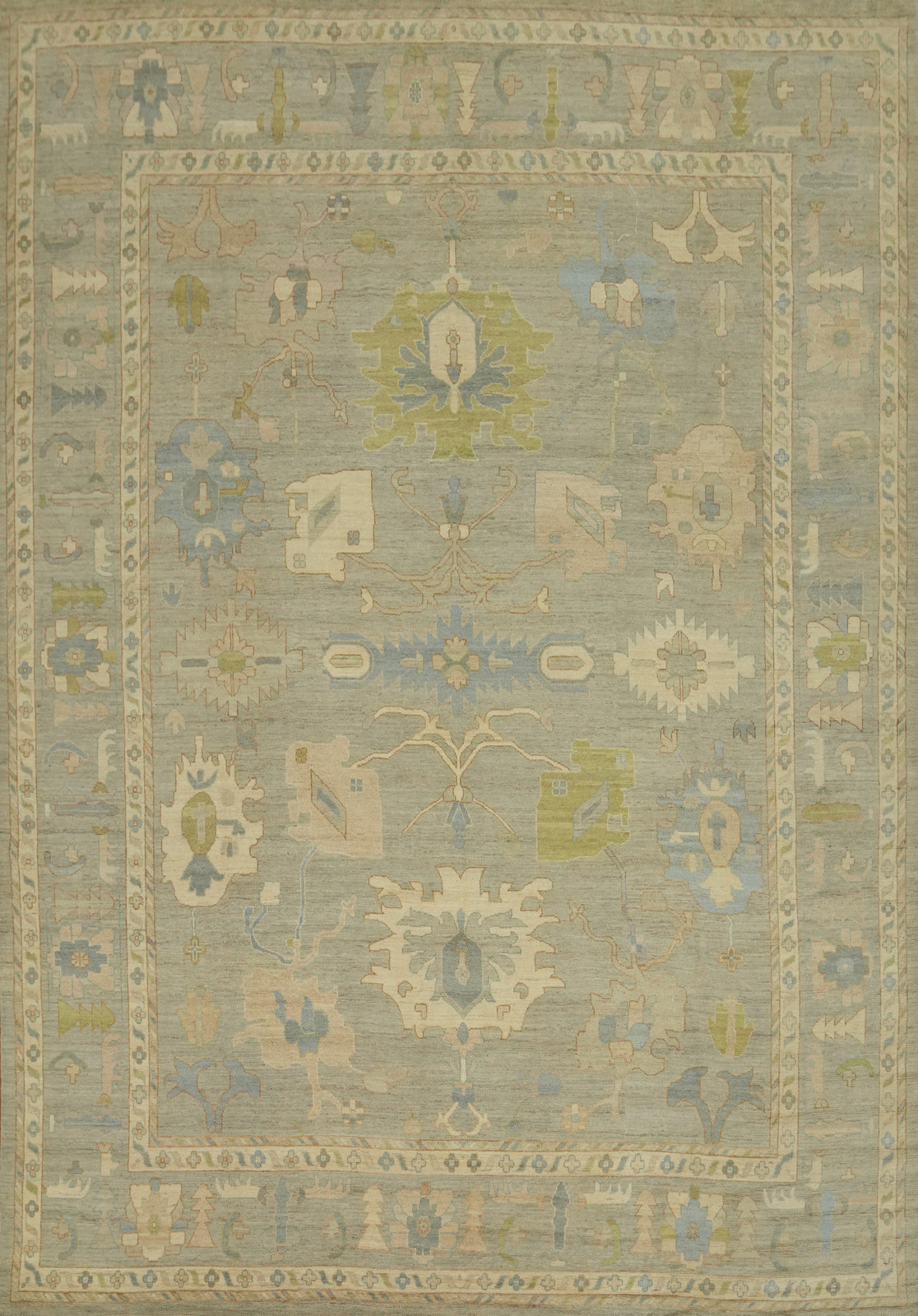Vegetable Dye Oushak Turkish Hand-knotted Wool Large Rug for Living Room 12x15 gallery
