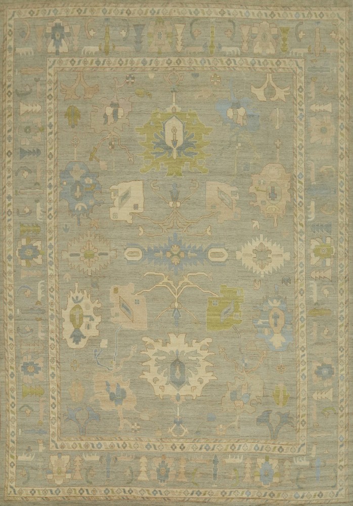 Vegetable Dye Oushak Turkish Hand-knotted Wool Large Rug for Living Room 12x15