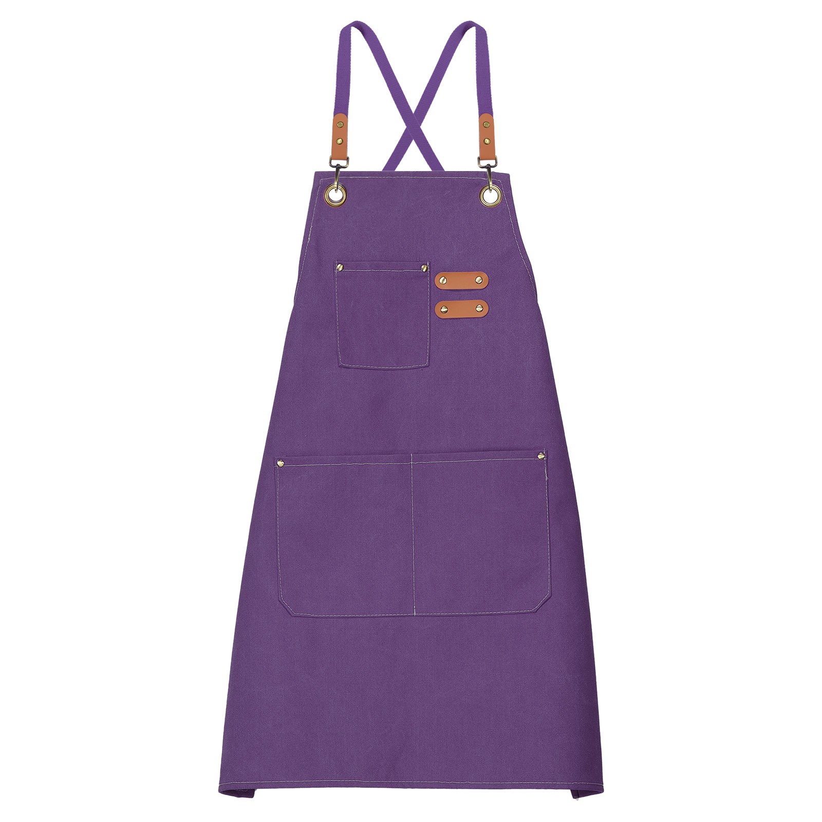 Canvas Chef Aprons Adjustable 75x69cm Cross Back Kitchen Apron 3 Pockets Purple gallery