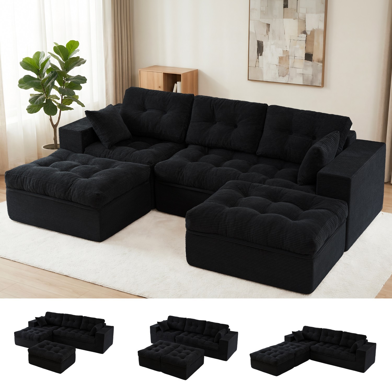 MAXYOYO Sectional Sofa,Cloud Modular Couch with Convertible Left/Right Ottoman gallery