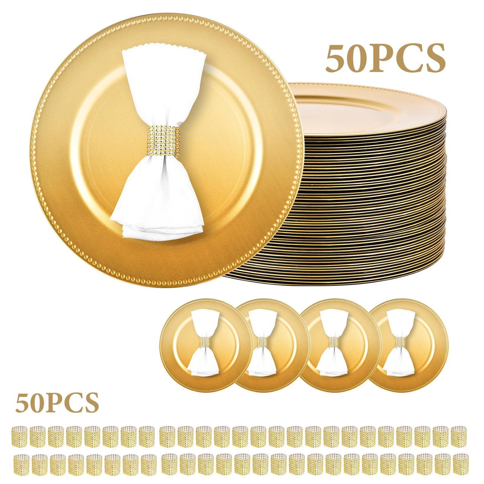 100 Pcs Charger Plates Bulk 13in Round Dinner Plate Chargers for Wedding Party gallery