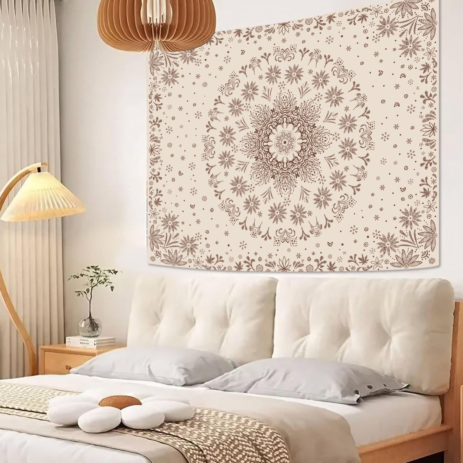 Fowocu Boho Floral Mandala Tapestry Wall Hanging Bohemian 40"L x 30"W, Brown gallery