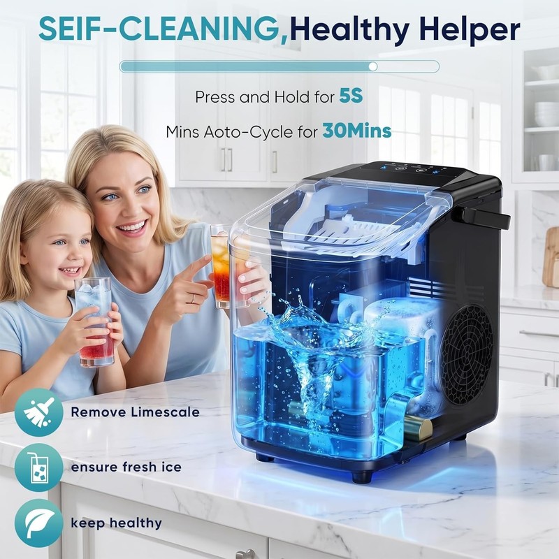 Portable Ice Maker Counter Top Bullet Cubes Ice Machine with Handle Basket 26lbs gallery