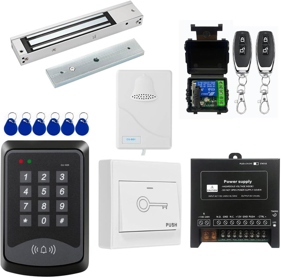RFID Keypad Door Access Control Kit with 600Lb Magnetic Lock & Exit Button gallery