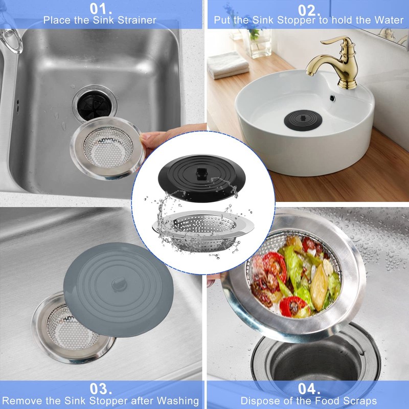 Sink Strainer Stopper 4 Pack, Universal Silicone Kitchen Sink Drain Strainer ... gallery