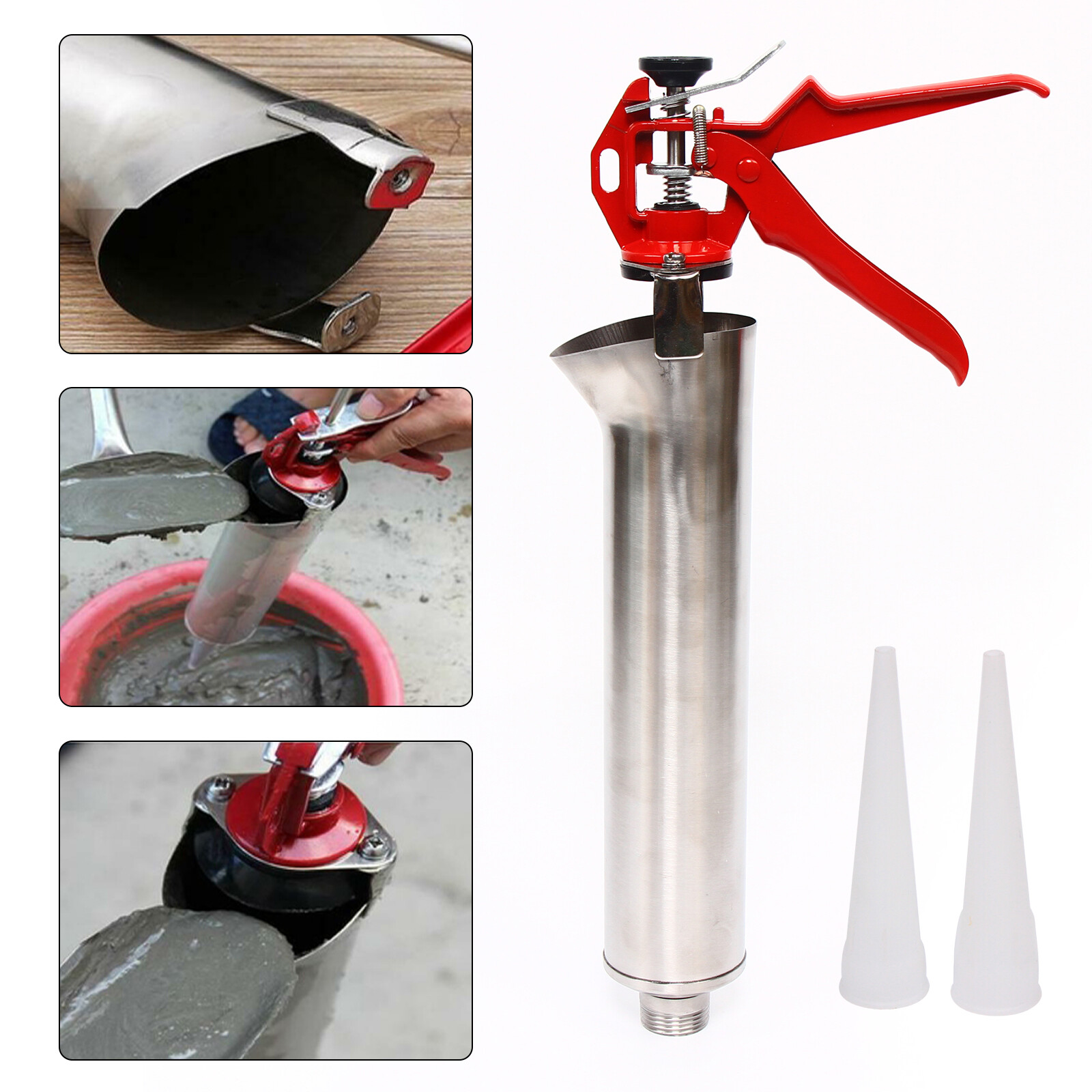 Mortar Grouting Gun Brick Pointing Tile Cement Applicator Tool 2 Nozzles Kit NEW gallery