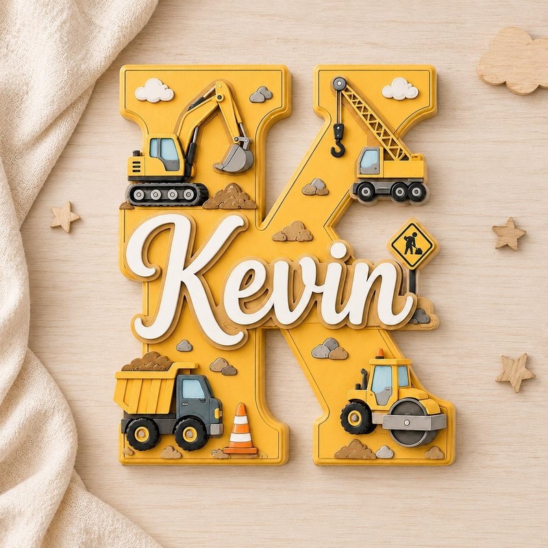Personalized Construction Nursery Name Sign, Custom Digger Truck Baby Name Sign gallery
