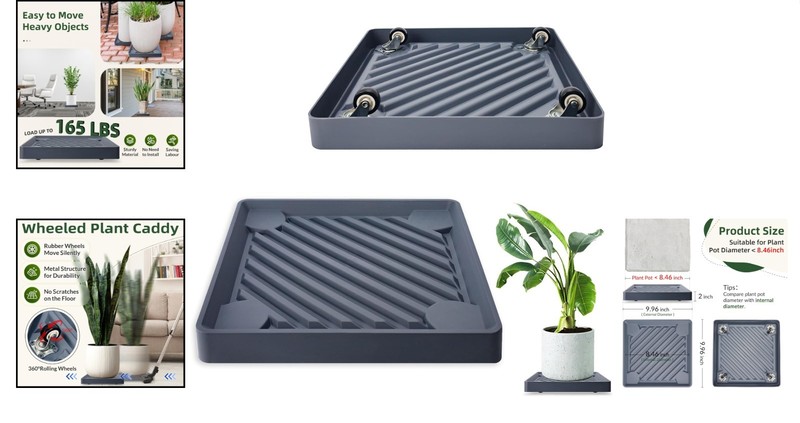 Fully Assembled 2PCS Gray Plant Caddy with Heavy Duty Rolling Wheels - 9.96” gallery