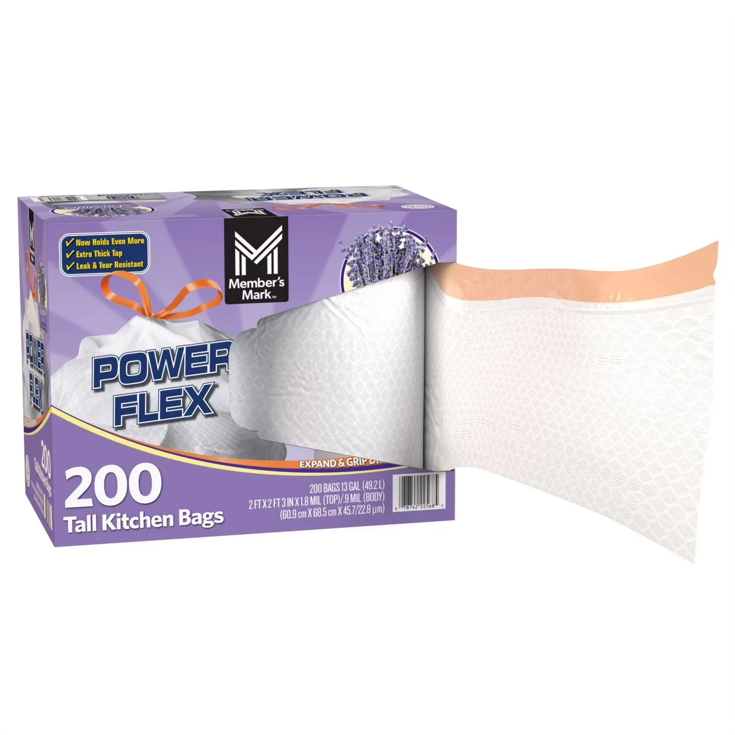 Member's Mark Power Flex 13-Gallon Tall Kitchen Trash Bags Lavender 200 ct gallery