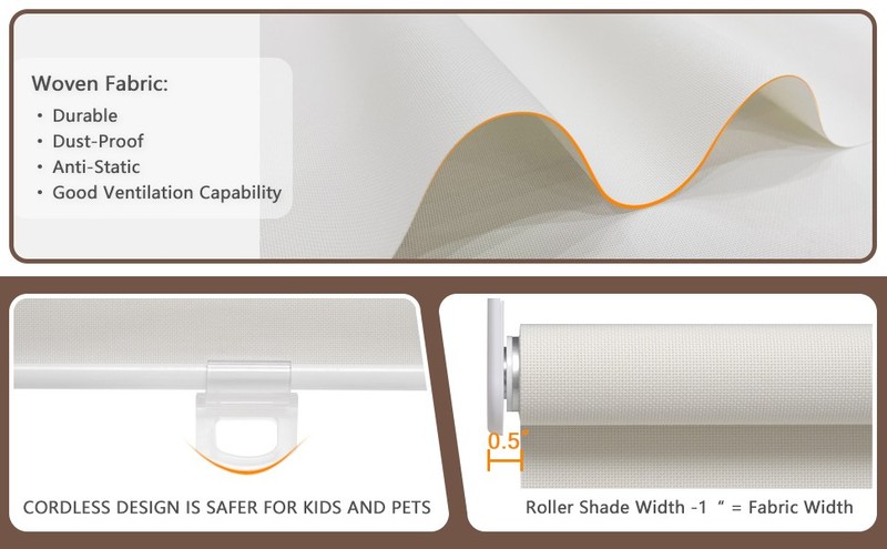 Cordless Roller Shades for Windows Light Filtering Shades with 5% Openness Solar gallery