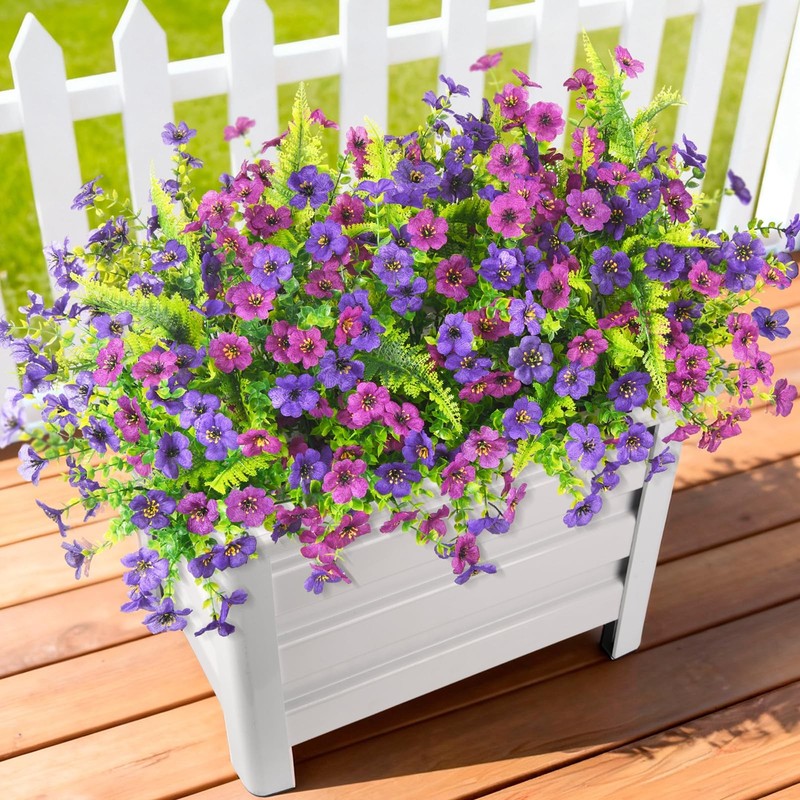 Artificial Flowers for Outdoors, 12 Bundles Multicolor Silk Fake Flower with Fer gallery