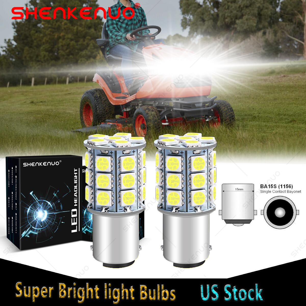 2 Bright LED light bulbs for Kubota G2160 G2460 T1460 T1560 T2090 headlights 12v gallery
