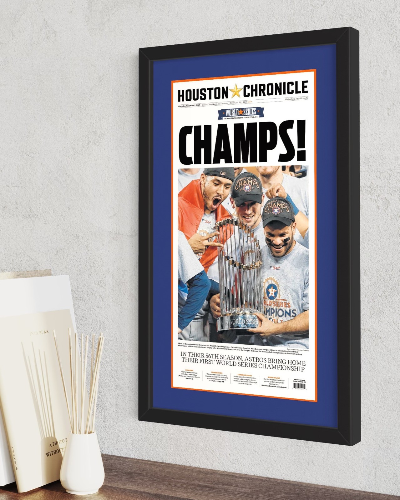 11x22 Newspaper Frame With Navy Blue and Orange Double Mat gallery