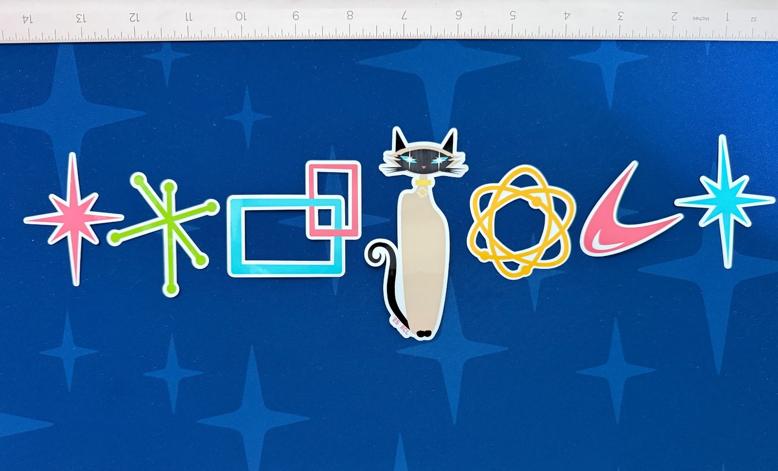 Retro Atomic Mid Century Symbol Vinyl Stickers Starburst Atom Siamese Cat gallery