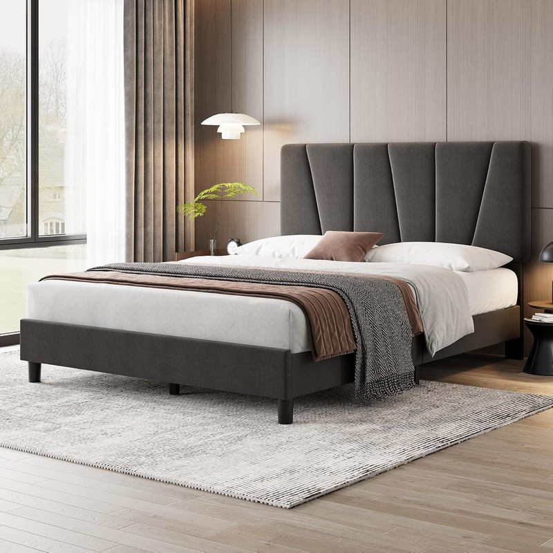 King/Queen/Full/Twin Size Bed Frame Upholstered Platform Bed Frame and Headboard gallery