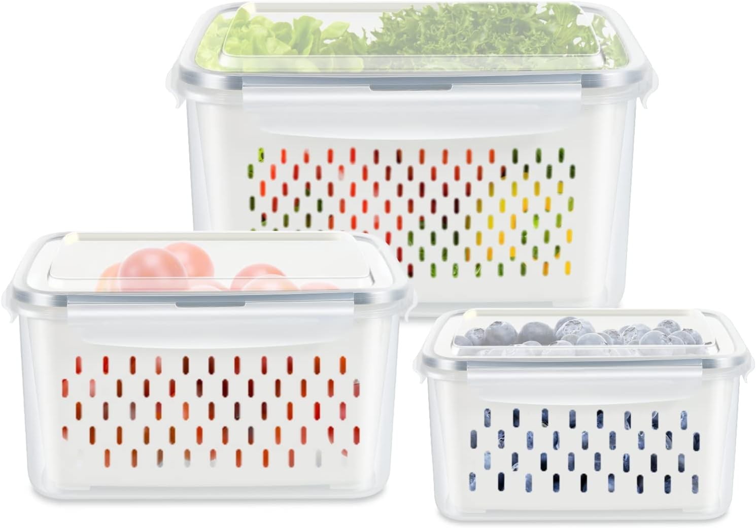 3 Pack Fruit Storage Containers for Fridge, Produce Saver Vegetable Container wi gallery