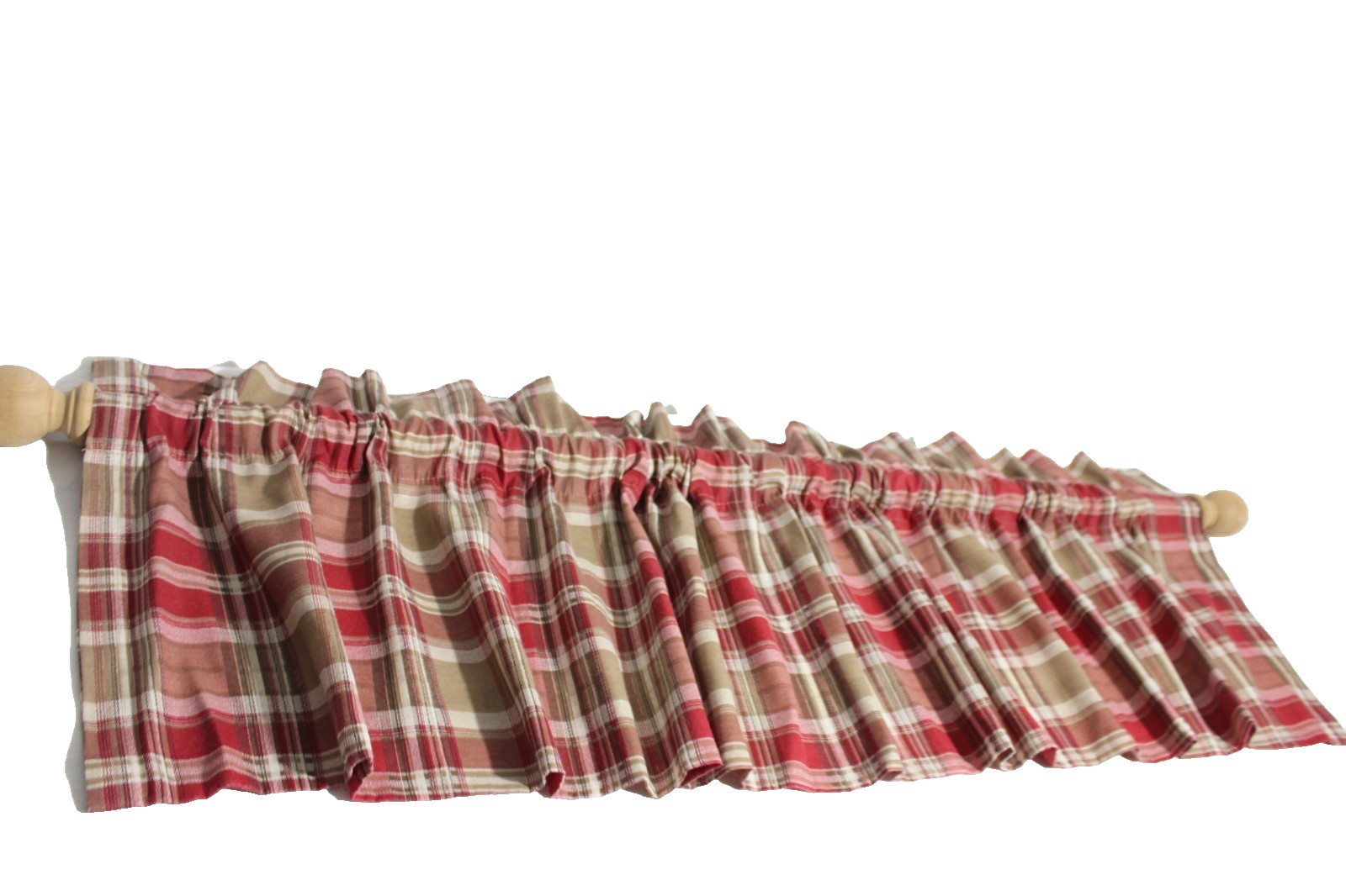 Red & Tan Tartan Plaid Valance 71" Double-Sided Blouson Rod Pocket Gathered Top gallery