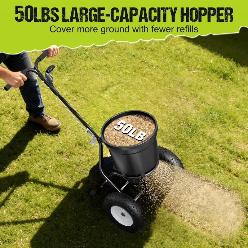 Fertilizer Spreader 50LBS Capacity 0–10FT Spreading Width Seed & Salt Spreader gallery