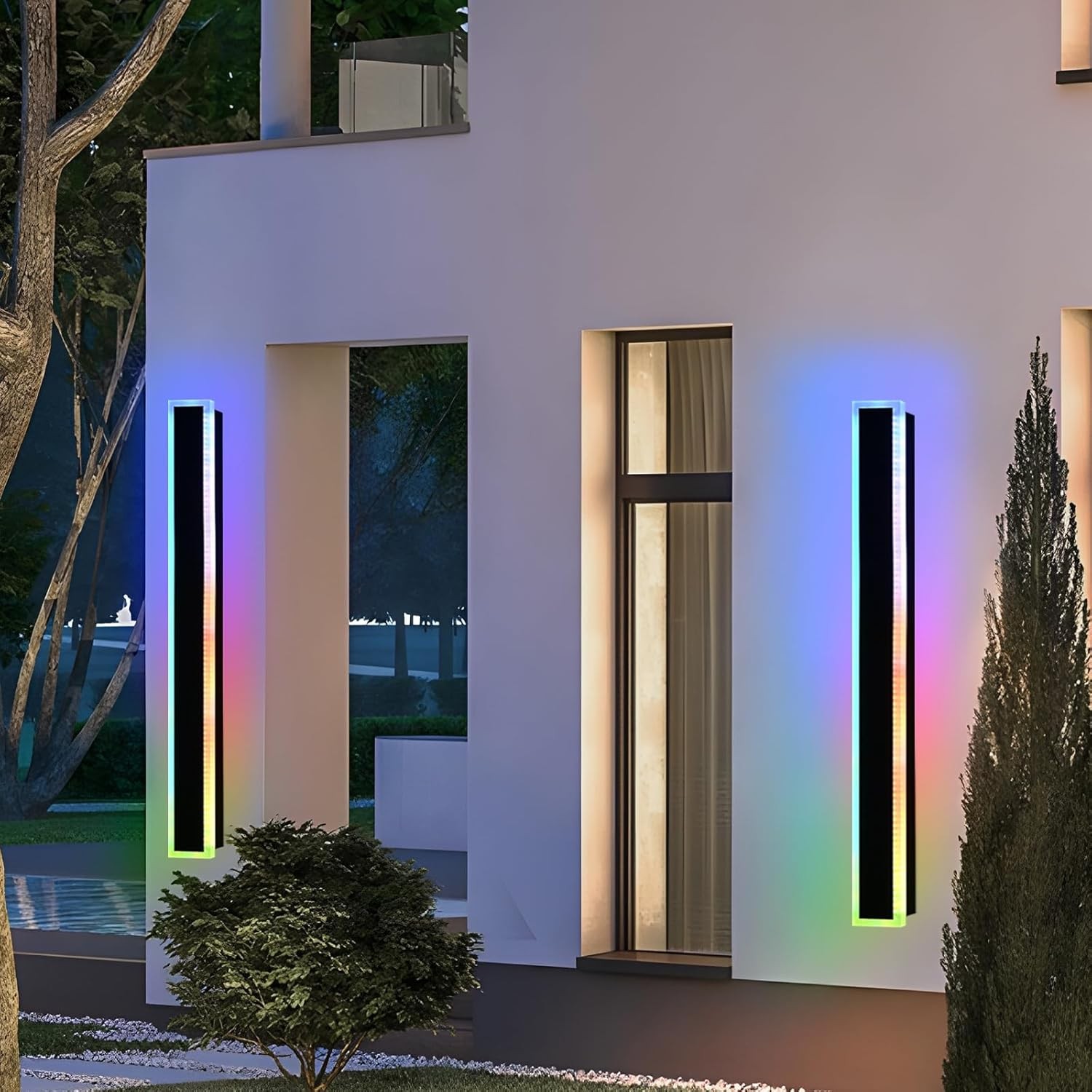 QueeuQ 2 Pack 48in RGB Outdoor LED Wall Light Modern Linear Porch Light Fixture gallery