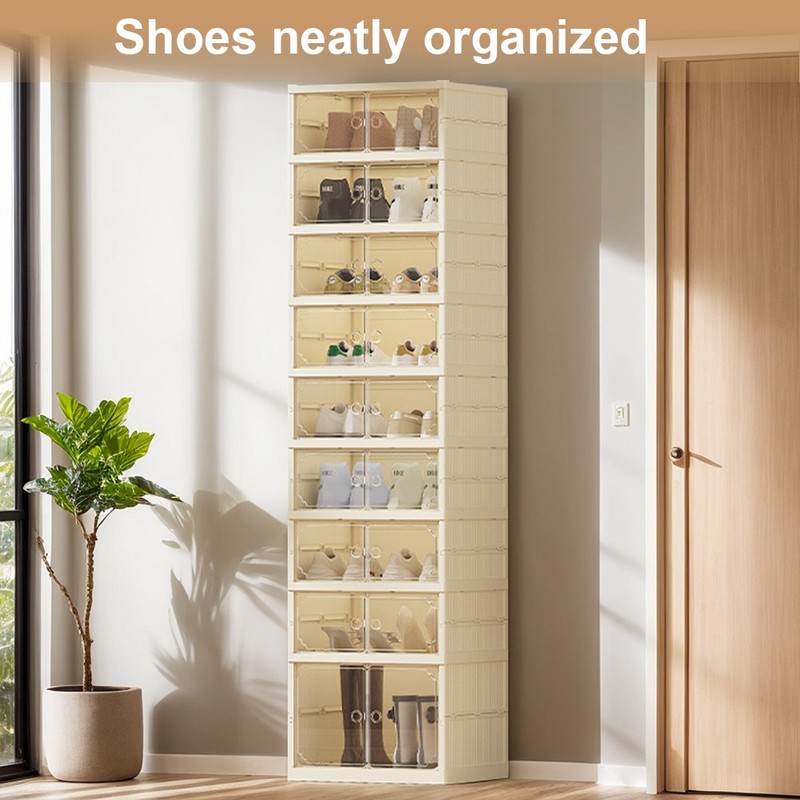 Clear Shoe Storage Cabinet Foldable Easy Assembly Large Size Shoe Rack with Lids gallery