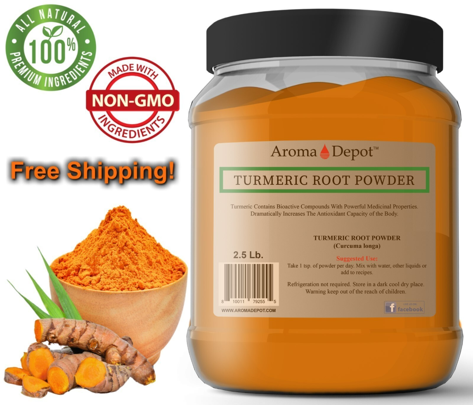 2.5 lb Turmeric Root Powder 100% Pure Curcuma Longa Tumeric 40 oz JAR gallery