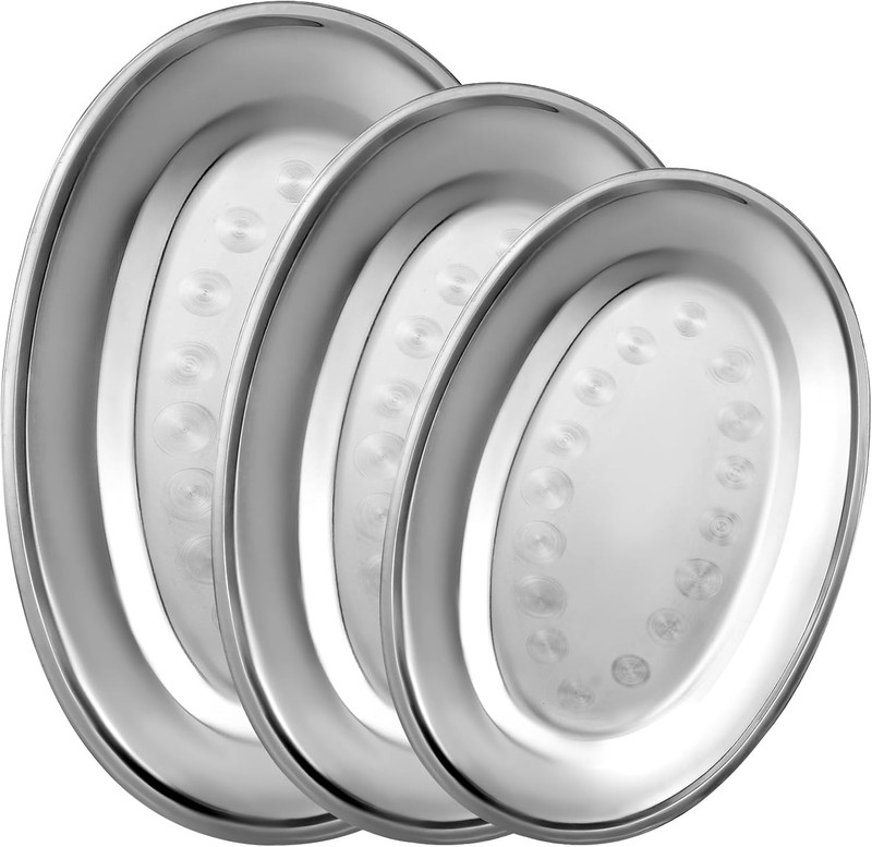 3 Pcs Stainless Steel Serving Tray Large Oval Platter SetOval Serving Set Hea... gallery