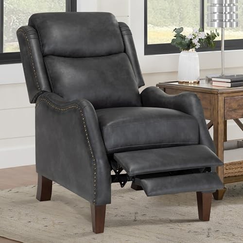 Leather Pushback Recliner Faux Armchair with Rivet Decoration Single 1 PCS Grey gallery