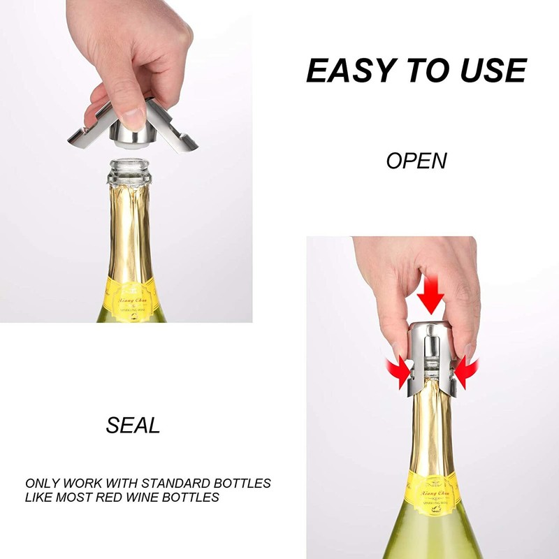 2Pcs Vacuum Sealed Champagne Wine Bottle Sealer Stopper Stainless Steel Reusable gallery