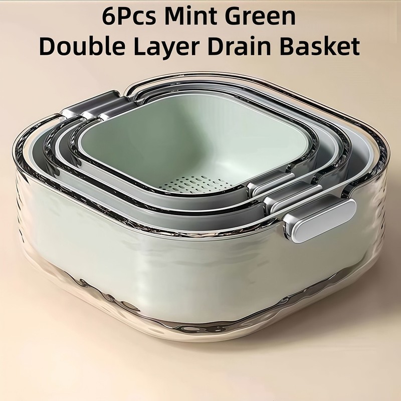 6pcs Large Medium Small Double Layer Drain Basket Set gallery