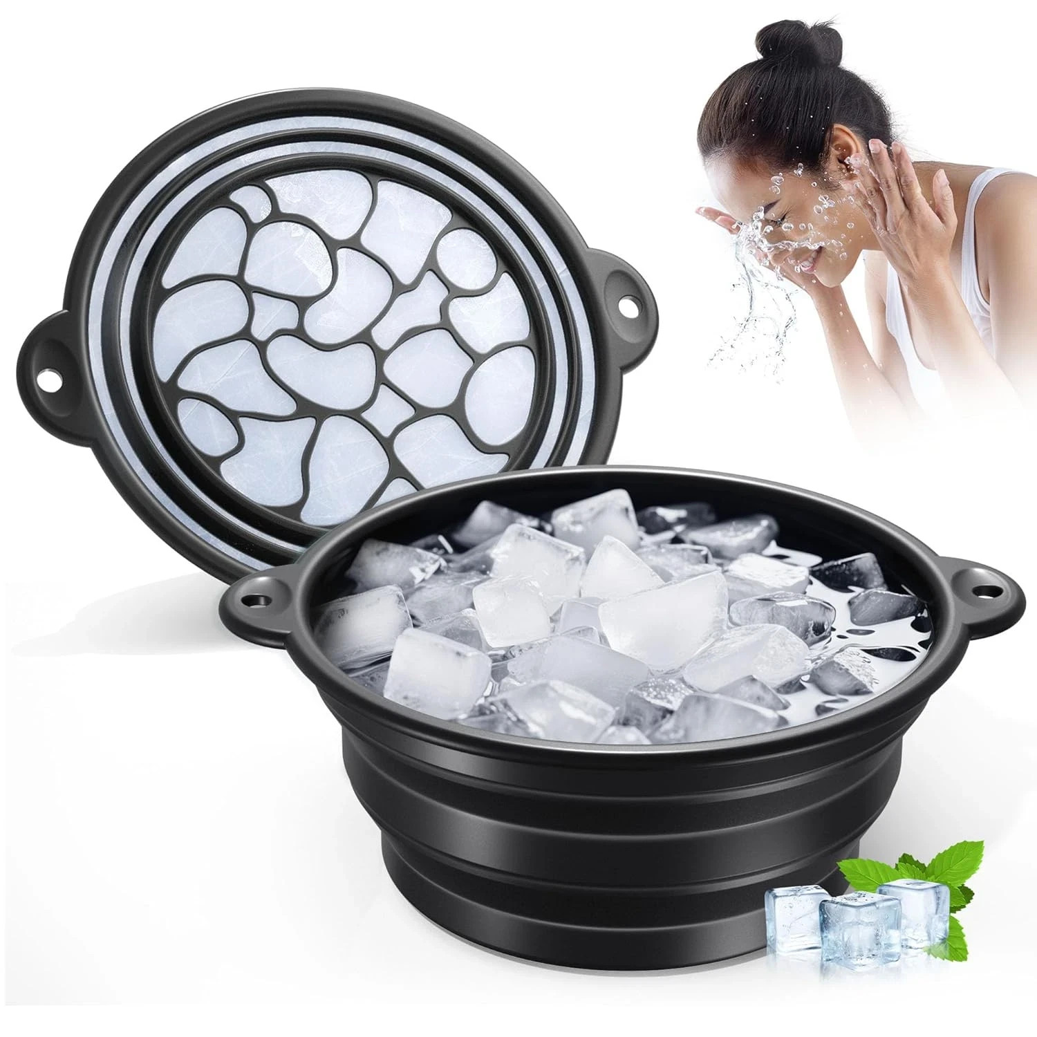 Face Ice Bath Bowl - Silicone Foldable Facial Ice Therapy Basin with Built-In Ic gallery