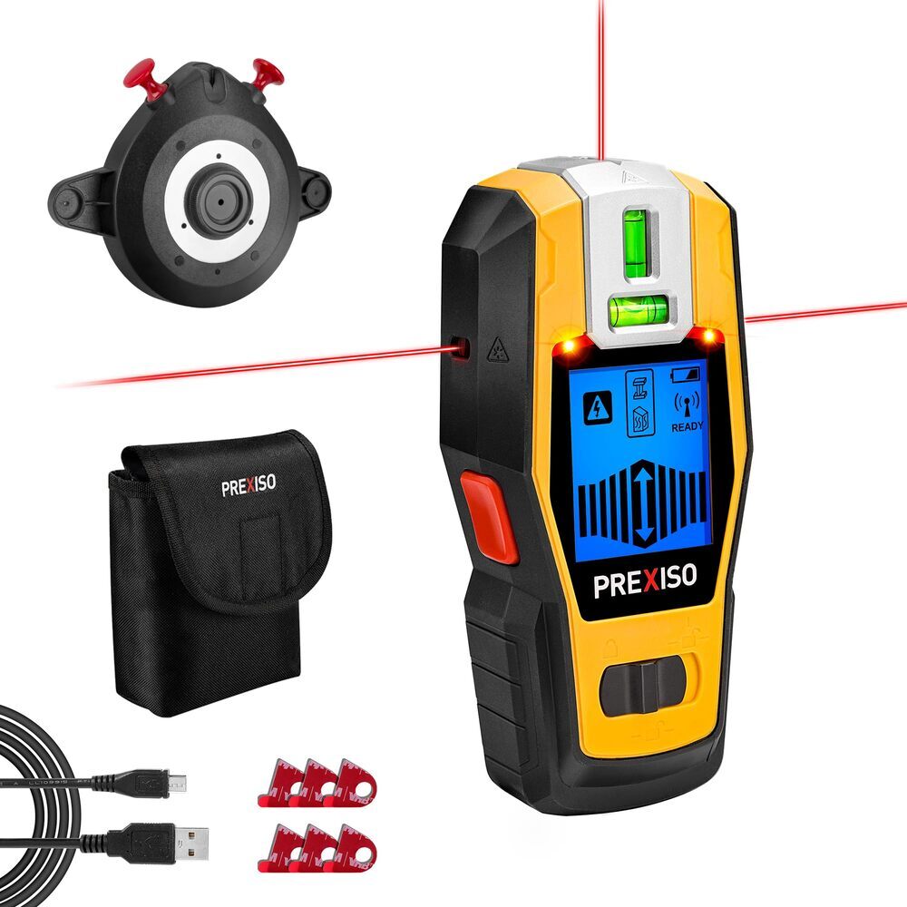 PREXISO 2-in-1 Stud Finders Rechargeable Multi Surface Cross Line Laser Scanners gallery
