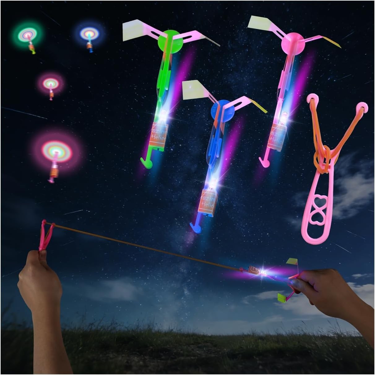 Rocket Slingshot Flying Toys with LED Lights - 24 Pcs Kids Outdoor Game with gallery