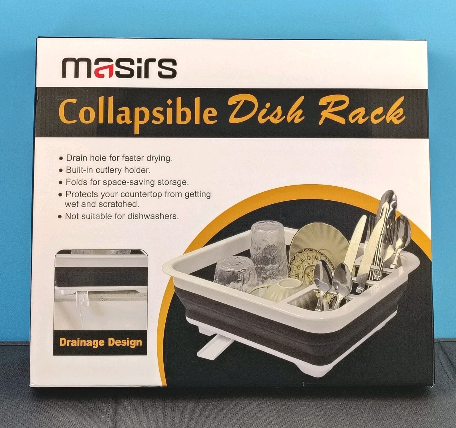 Masirs Collapsible Dish Drying Rack With Drainage Design 12"x 14.5" Grey/White gallery